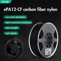ESUN Nylon 12 Carbon Fiber Filament EPA12-CF Filament 1.75mm 3D Printer Filament 1KG 2.2LBS 3D Printing Filament For 3D Printer