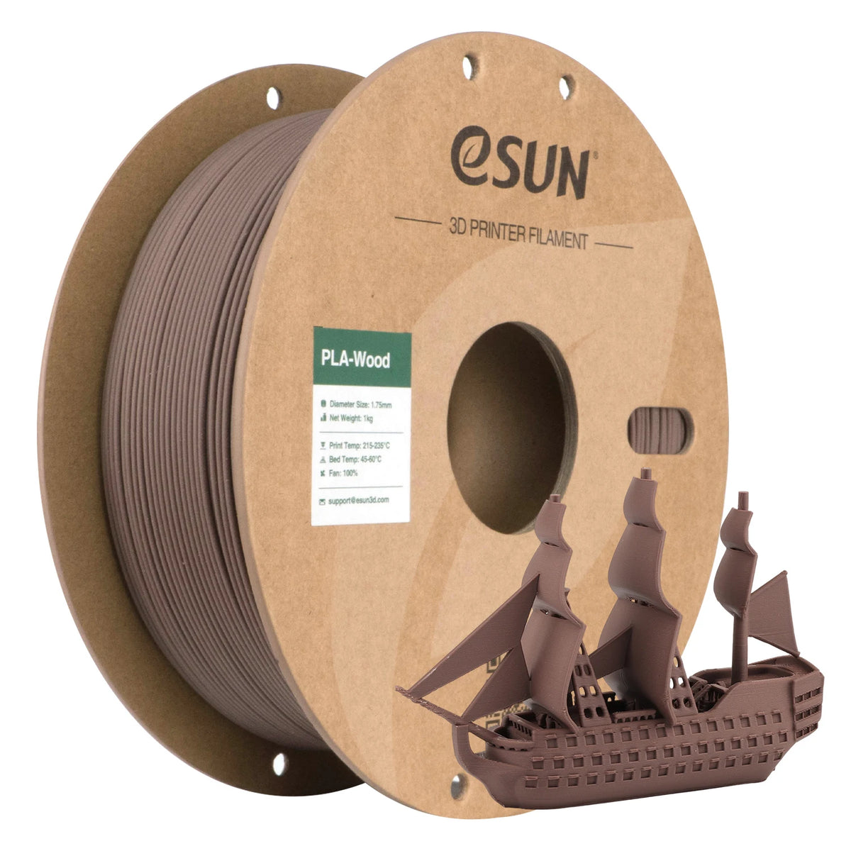 ESUN 3D Printer Filaments 1.75mm Wood PLA 1KG (2.2 LBS) Spool 3D Printing Material for 3D Printers Wood PLA Filament