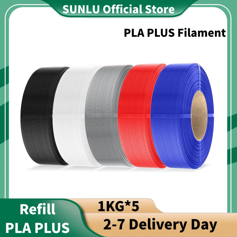 SUNLU PLA PLUS 5KG 3D Printer Filament Refill PLA+ 1.75mm 1KG,Reusable Spools Compatible With Bambu Lab A1 Printer
