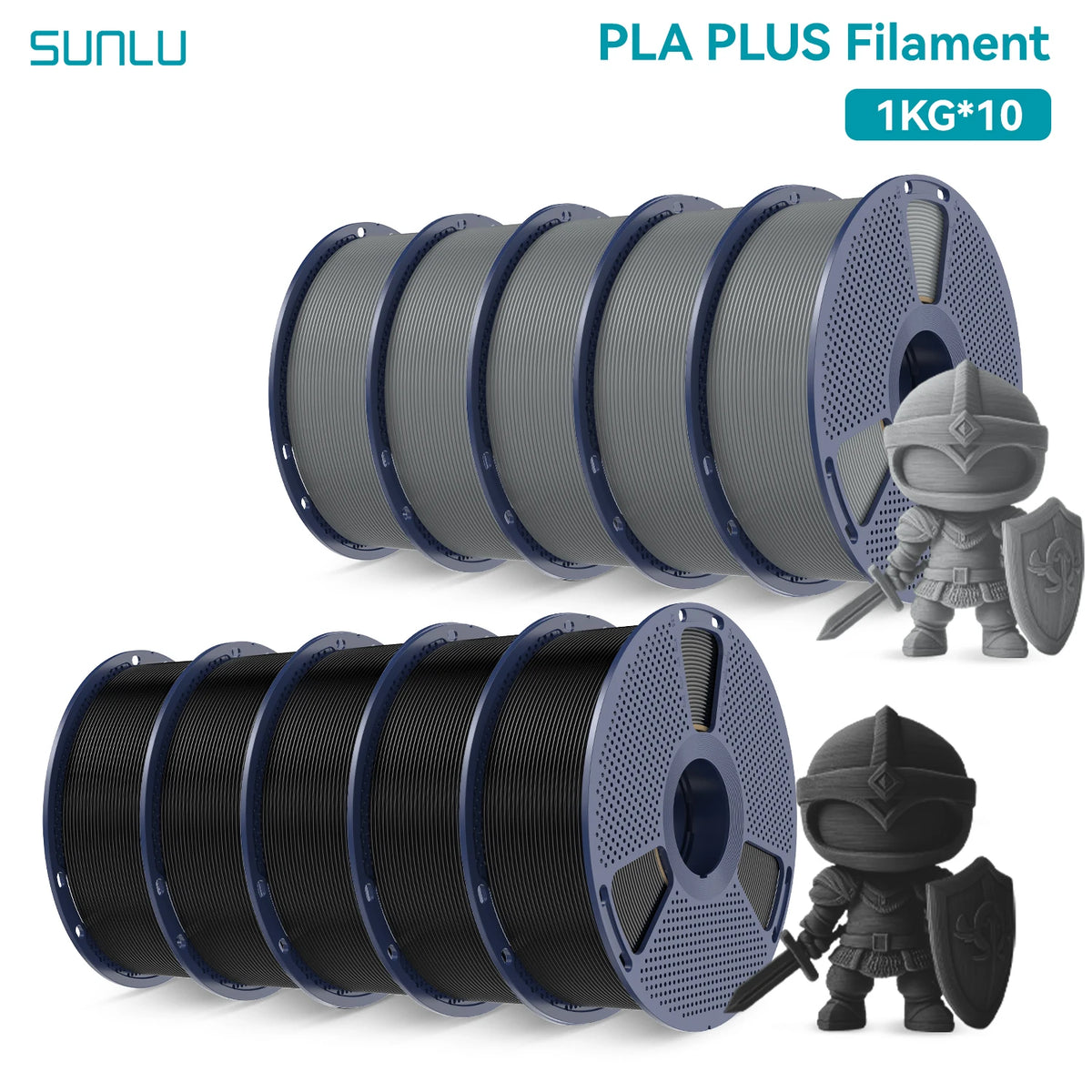 SUNLU PETG/PLA/PLA PLUS 3D Filament 1.75mm 10KG Black White Gray Tangle-Free Filament With Reusable Spool for Most FDM Printer