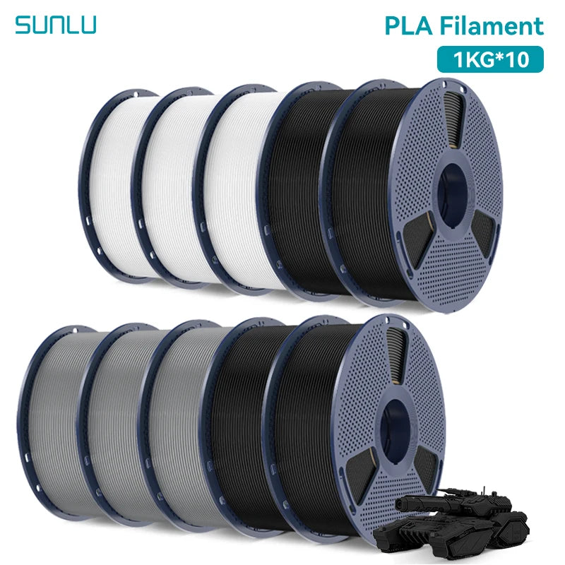 SUNLU PETG/PLA/PLA PLUS 3D Filament 1.75mm 10KG Black White Gray Tangle-Free Filament With Reusable Spool for Most FDM Printer