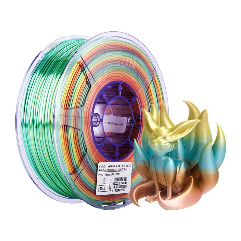 ESUN Silk PLA Filament 1.75mm Rainbow Multicolor Silk PLA 3D Printer Filament 1KG 2.2LBS Spool 3D Printing Material for 3D Print