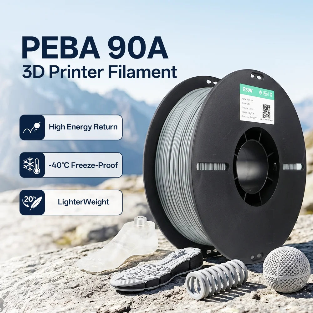 ESUN 3D Filament PEBA-90A 0.8KG 1.75mm High-elasticity PEBA 3D Printing Filament Cold Resistance Flexible PEBA-90A For Bambu Lab