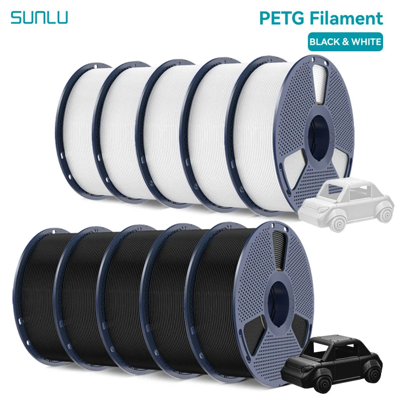 SUNLU PETG/PLA/PLA PLUS 3D Filament 1.75mm 10KG Black White Gray Tangle-Free Filament With Reusable Spool for Most FDM Printer