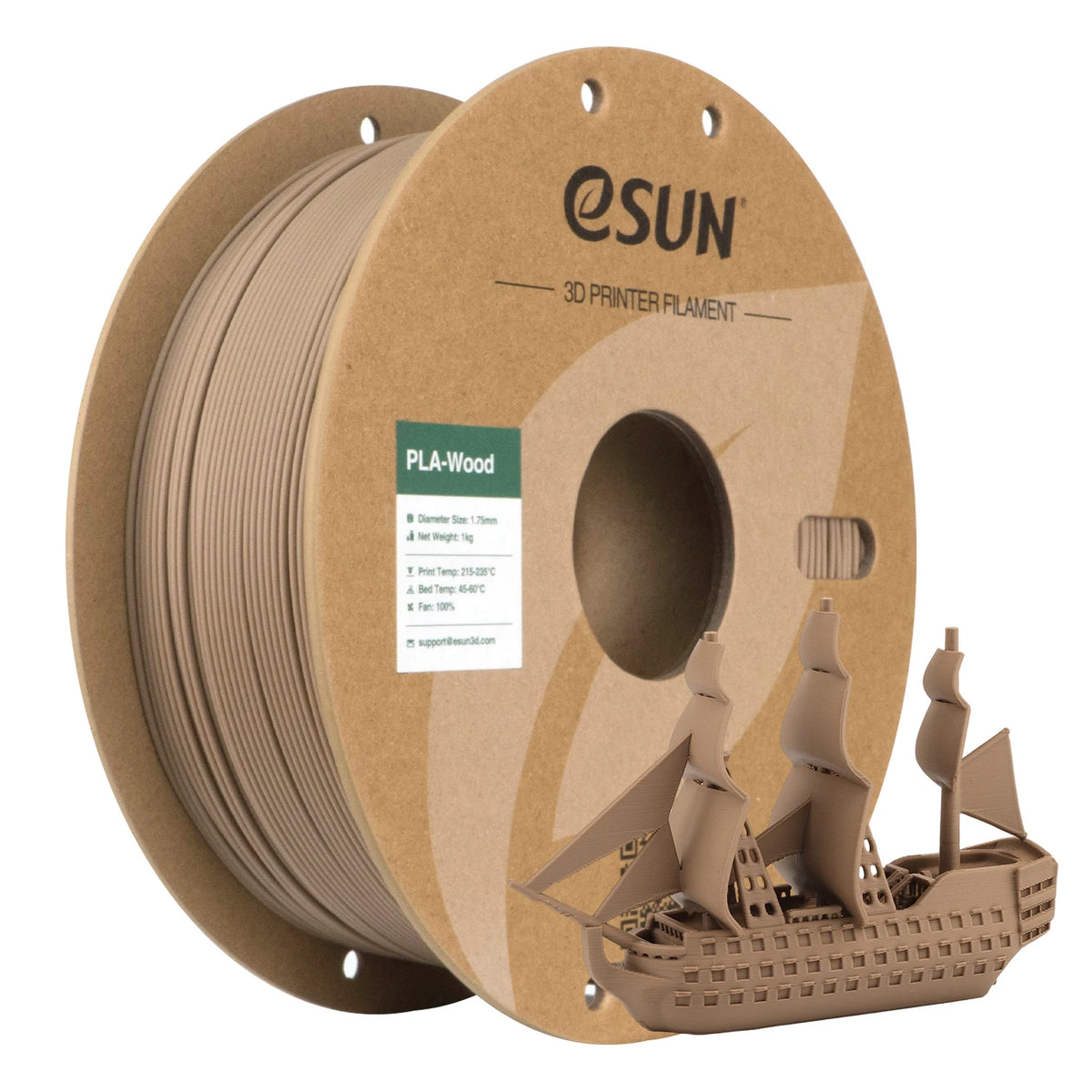 ESUN 3D Printer Filaments 1.75mm Wood PLA 1KG (2.2 LBS) Spool 3D Printing Material for 3D Printers Wood PLA Filament
