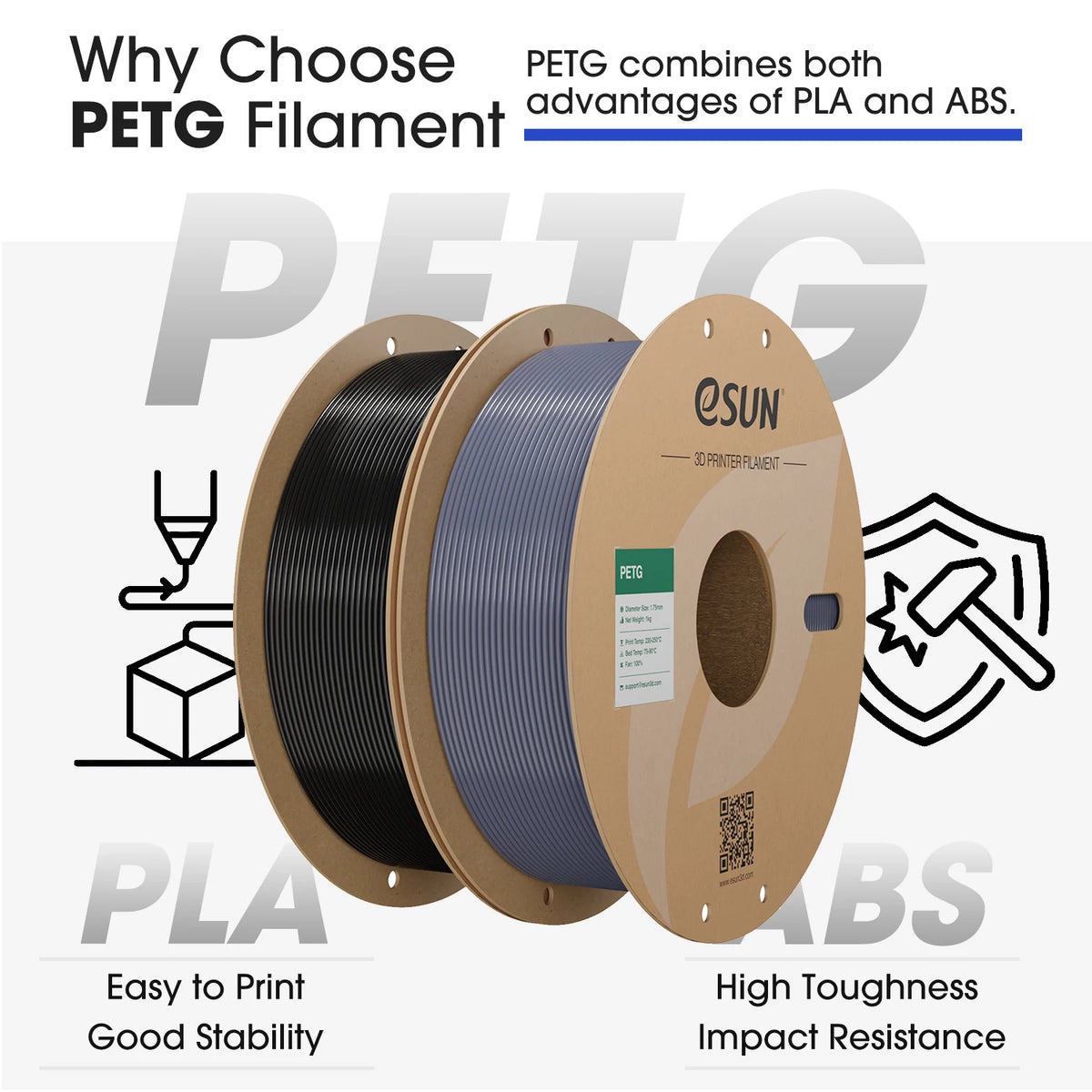 eSUN PETG 3D Filaments 10KG 1.75MM PETG 3D Printer Filaments For Bambu Lab Bundle 10PCS Toughness WaterProof PETG 3D Filaments