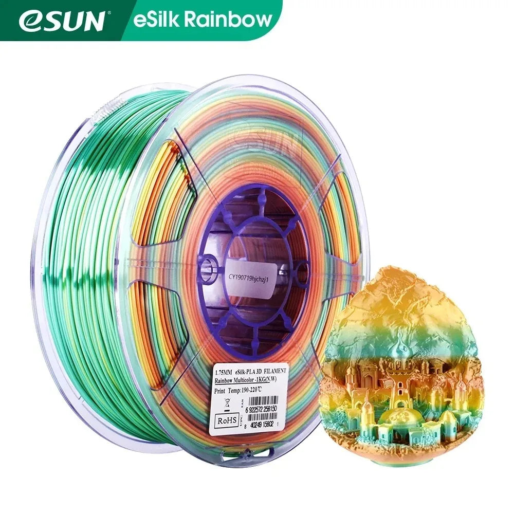 ESUN Silk PLA Filament 1.75mm Rainbow Multicolor Silk PLA 3D Printer Filament 1KG 2.2LBS Spool 3D Printing Material for 3D Print