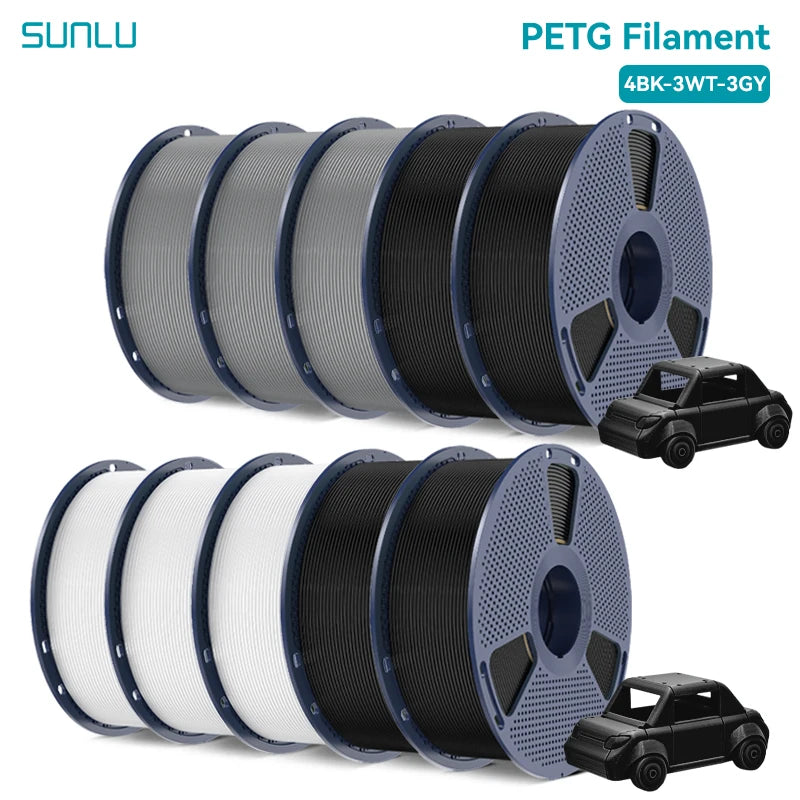 SUNLU PETG/PLA/PLA PLUS 3D Filament 1.75mm 10KG Black White Gray Tangle-Free Filament With Reusable Spool for Most FDM Printer