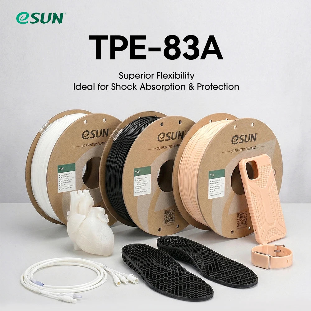eSUN 3D Printer Flexible TPE 83A Filament 1.75mm Dimensional Accuracy +/- 0.05mm 1KG (2.2 LBS) Spool 3D Printing Material