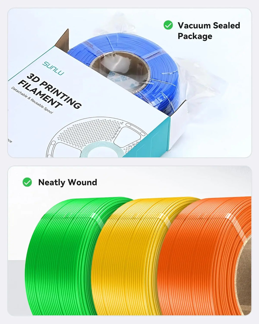 SUNLU PLA PLUS 5KG 3D Printer Filament Refill PLA+ 1.75mm 1KG,Reusable Spools Compatible With Bambu Lab A1 Printer