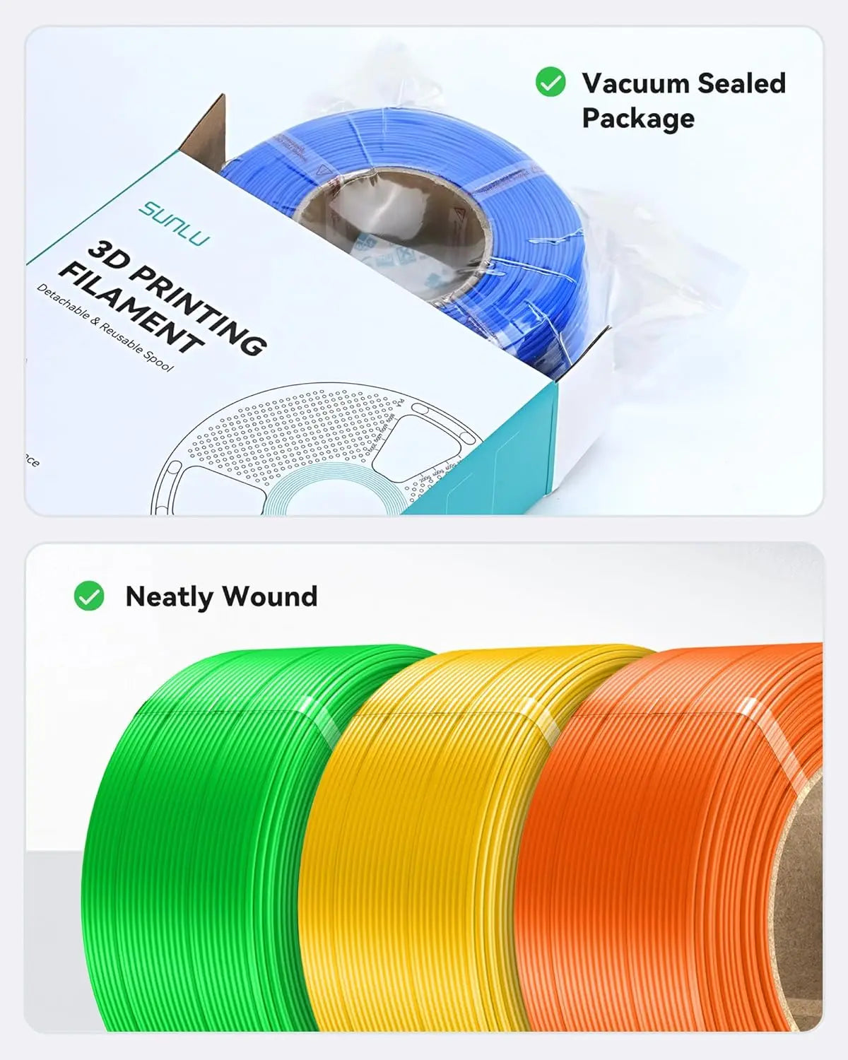 SUNLU PLA PLUS 5KG 3D Printer Filament Refill PLA+ 1.75mm 1KG,Reusable Spools Compatible With Bambu Lab A1 Printer