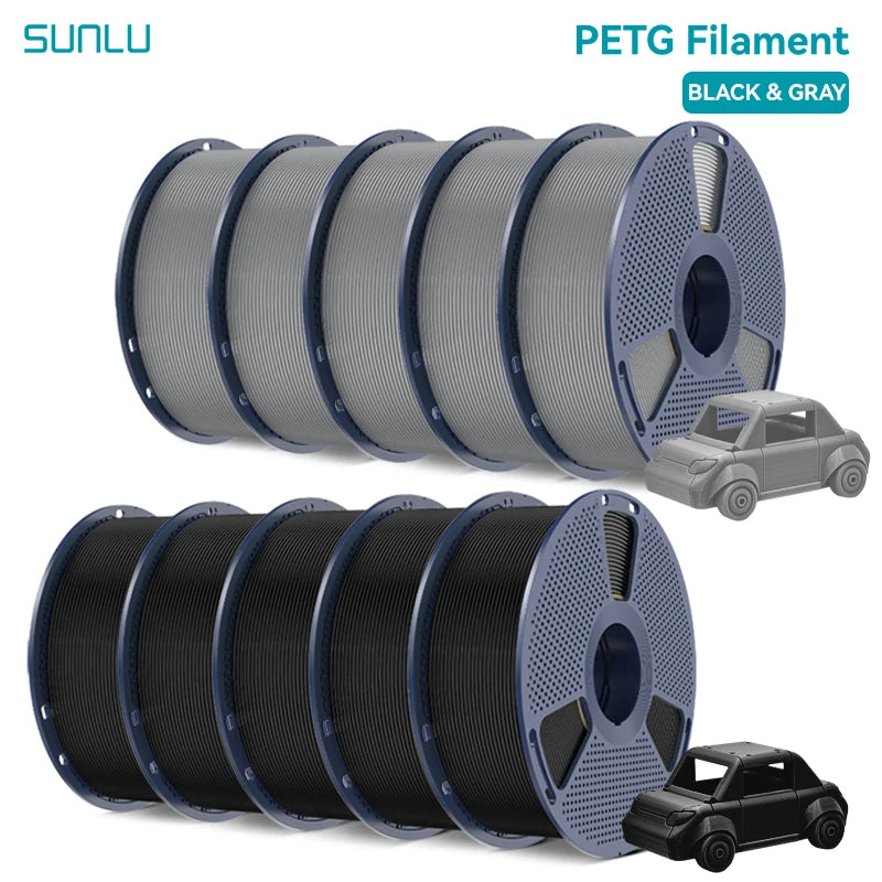 SUNLU PETG/PLA/PLA PLUS 3D Filament 1.75mm 10KG Black White Gray Tangle-Free Filament With Reusable Spool for Most FDM Printer