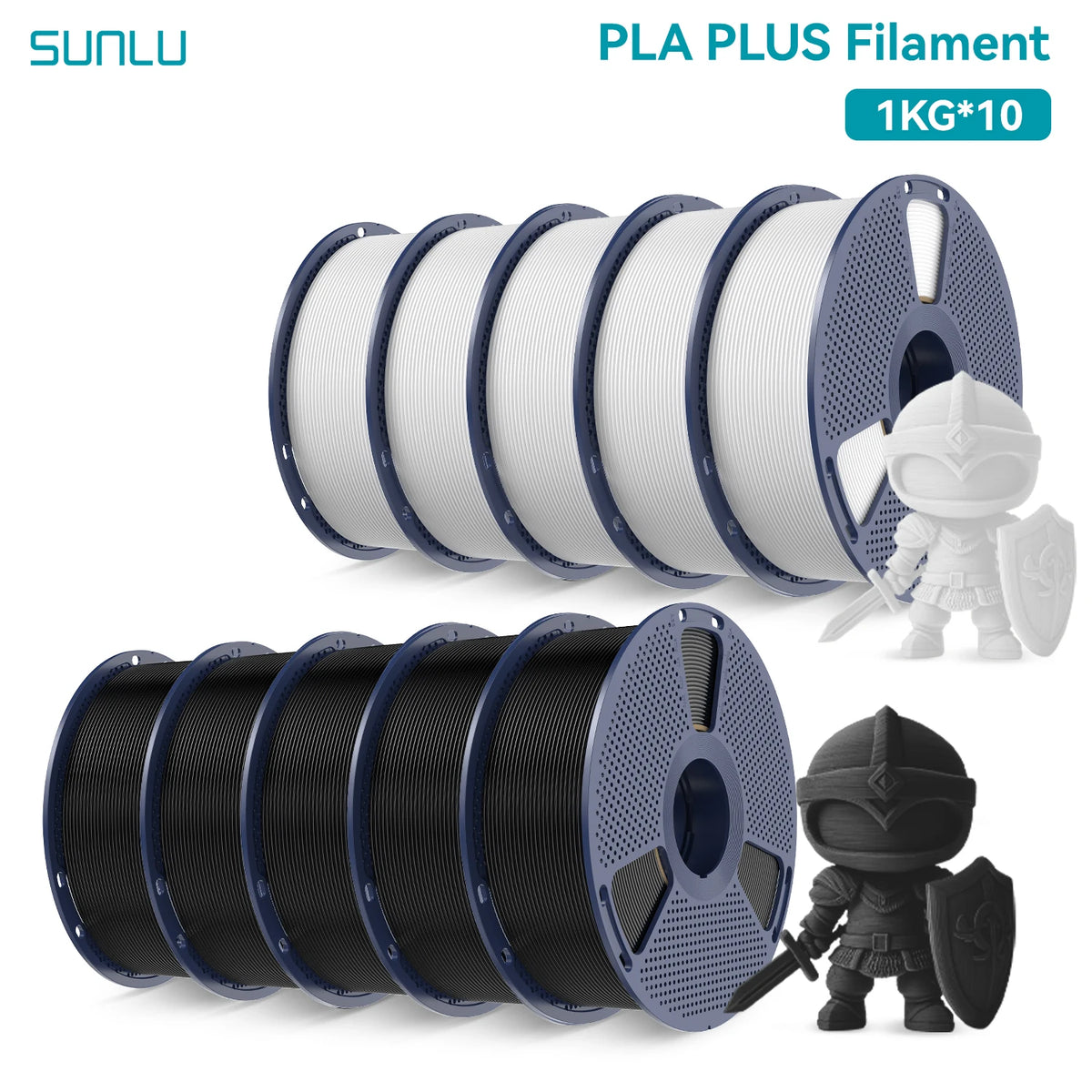 SUNLU PETG/PLA/PLA PLUS 3D Filament 1.75mm 10KG Black White Gray Tangle-Free Filament With Reusable Spool for Most FDM Printer