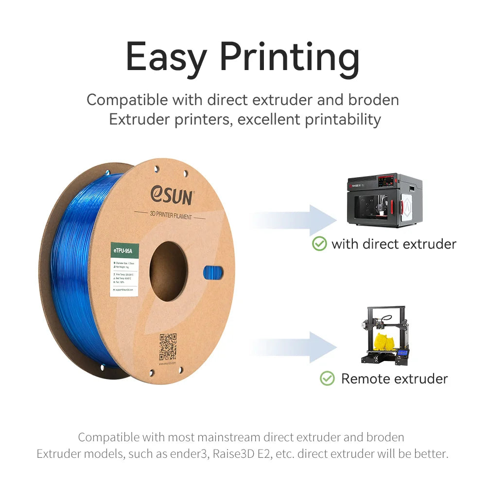 ESUN Flexible TPU Filament 1.75mm, TPU 95A 3D Printer Filament 1KG 2.2 LBS Spool 3D Printing Material For 3D Printers TPU 95A