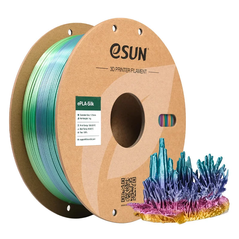 ESUN Silk PLA Filament 1.75mm Rainbow Multicolor Silk PLA 3D Printer Filament 1KG 2.2LBS Spool 3D Printing Material for 3D Print