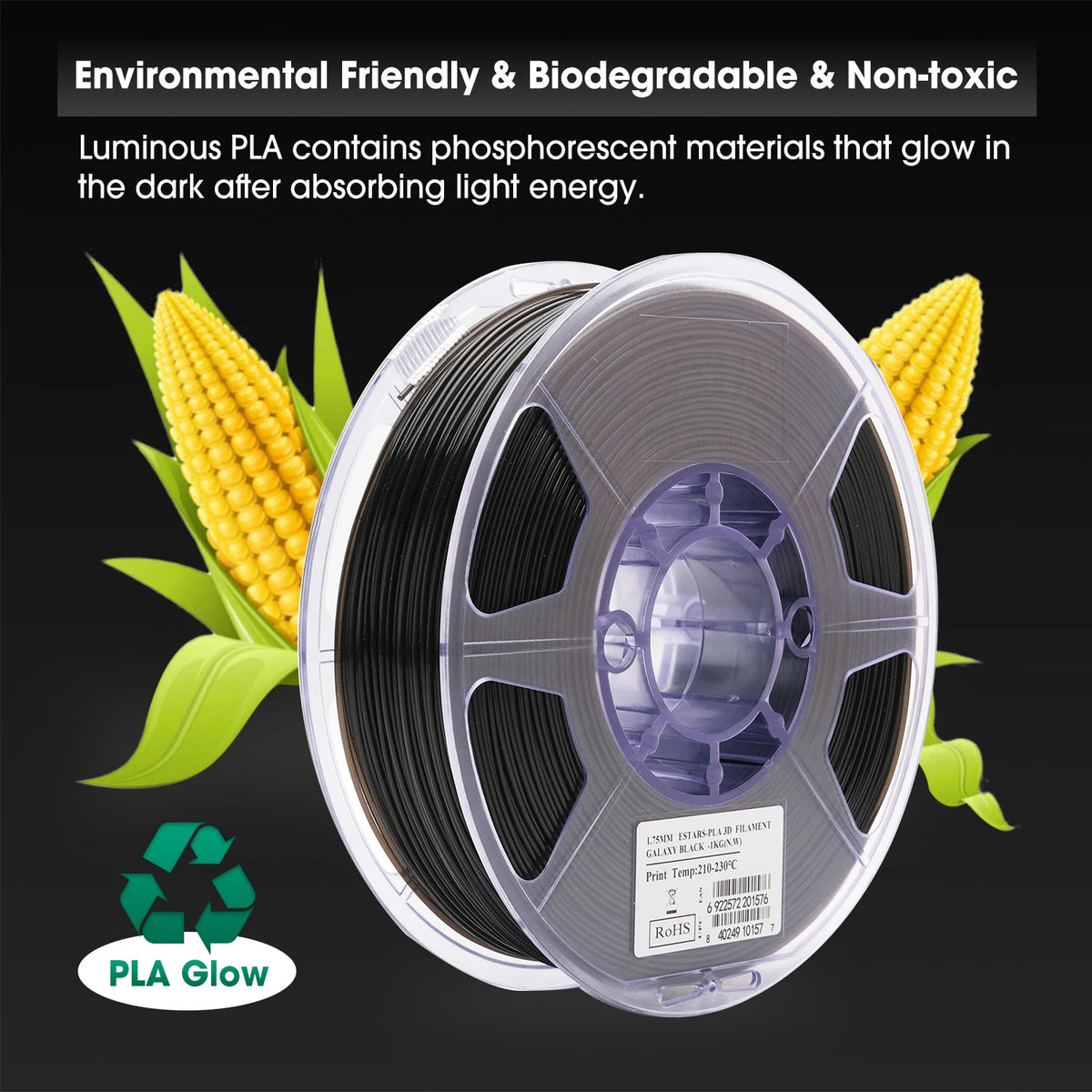 ESUN Luminous Star PLA Filament 1KG 1.75mm 3D Printer Filament Glow in the Dark 3D Filament EStars Luminous PLA Filament
