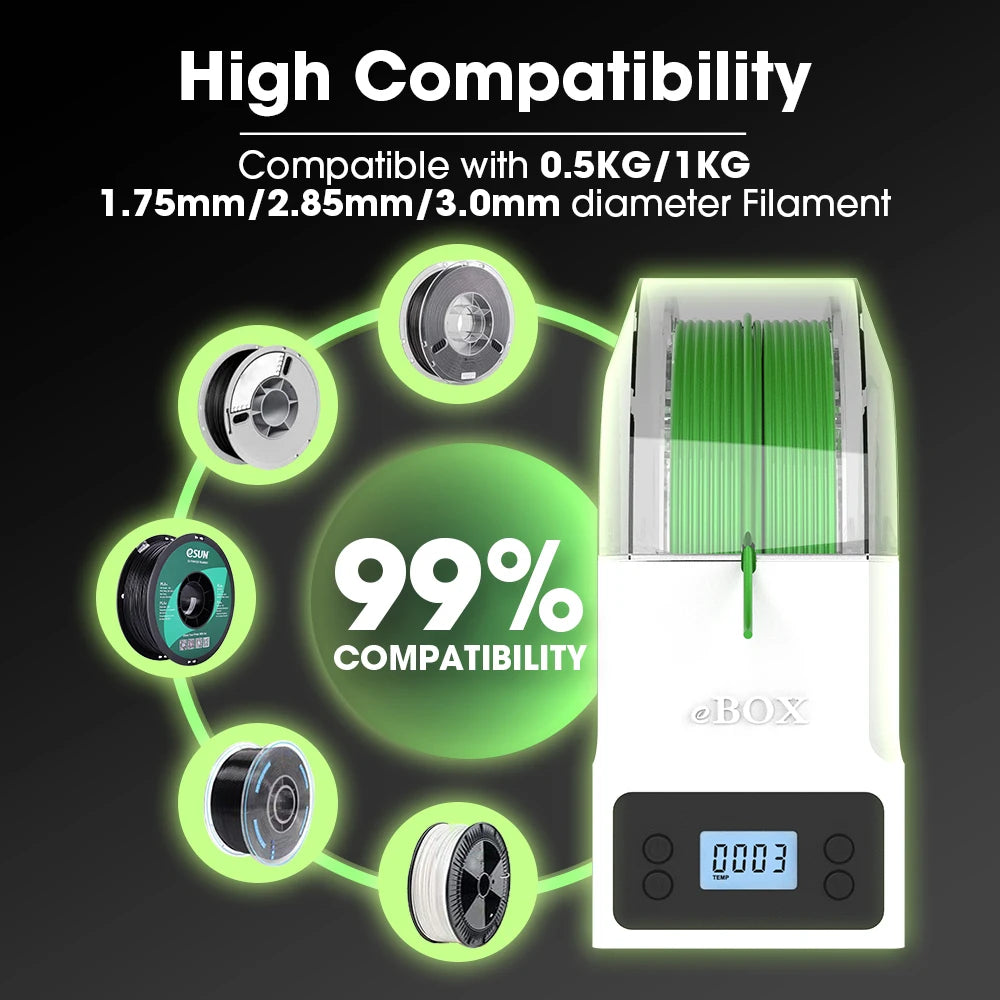 ESUN 3D Filament Dryer Box PLA+ PETG TPU 95A Storage Box Dry Holder EVACUUM KIT 3D Printing Accessories Dryer Box for Filament