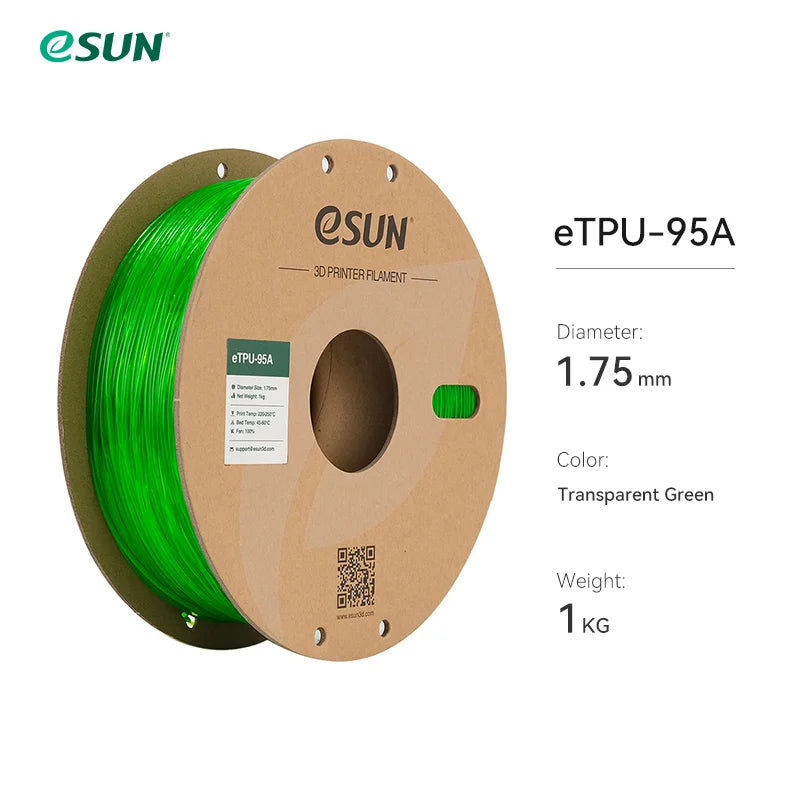 ESUN Flexible TPU Filament 1.75mm, TPU 95A 3D Printer Filament 1KG 2.2 LBS Spool 3D Printing Material For 3D Printers TPU 95A