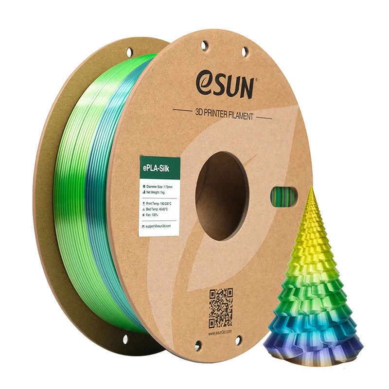 ESUN Silk PLA Filament 1.75mm Rainbow Multicolor Silk PLA 3D Printer Filament 1KG 2.2LBS Spool 3D Printing Material for 3D Print