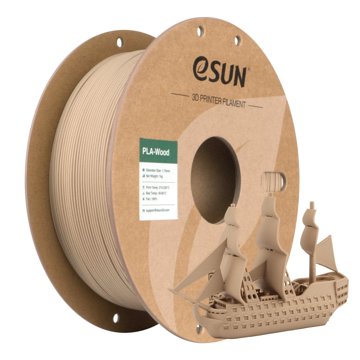ESUN 3D Printer Filaments 1.75mm Wood PLA 1KG (2.2 LBS) Spool 3D Printing Material for 3D Printers Wood PLA Filament