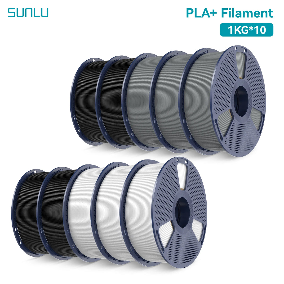 SUNLU PETG/PLA/PLA PLUS 3D Filament 1.75mm 10KG Black White Gray Tangle-Free Filament With Reusable Spool for Most FDM Printer