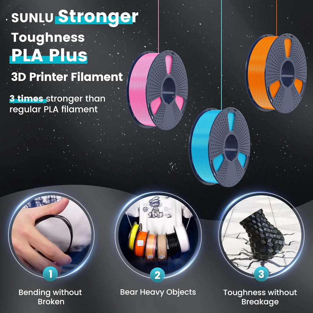 SUNLU PLA+ PLA Plus 1.75mm 3D Filament 3KG 1KG/Roll  - 300mm/s Speed, No Bubbles, ±0.02mm Accuracy, Eco Material From US Local